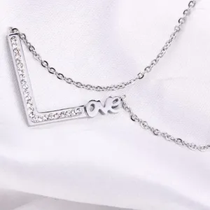 Pendant Necklaces Silver Color Love Letters Cubic Zirconia Necklace Women Crystal Jewelry Stainless Steel Fashion Accessories