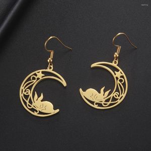 Dangle Earrings My Shape Crescent Moon Star For Women Girls Silver Color Stainless Steel Lovely Animal Drop Jewelry