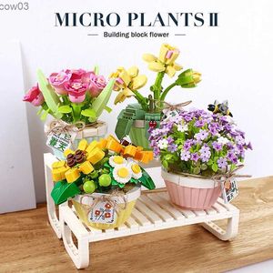 Blocks Building Blocks Flower Mini Bonsai Ornaments DIY Green Plant Bouquet Potted Model Brick Children's Educational Assembly Toy Gift R231020