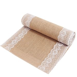 Table Runner 10Mlot Lace Retro Natural Jute Burlap Runners For Event Party Wedding Dining Cover Decoration 231020