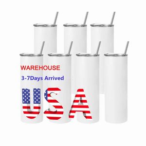 USA: s lager 20 oz raka tumlar 20oz sublimation blanker slim rostfritt stål bilvakuumisolerad dricka tumbler TT0522