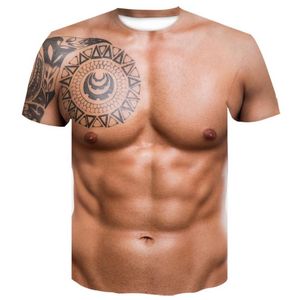 Dla mężczyzny 3D T-shirt kulturystyka symulowana tatuaż mięśni Tshirt swobodny nagie skórka koszulka mięśni piersi