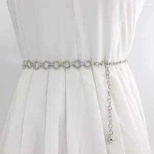 Bälten justerbar lång tofs rund ring mode bälte metall smal för kvinnor guld silver färg klänning skjorta dekoration korsett