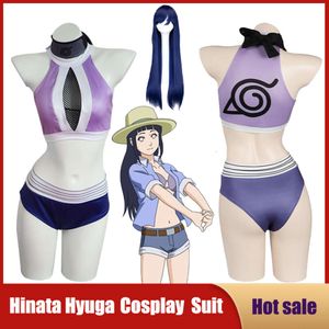 Cosplay Anime Game Hyuga Hinata Shippuden Cosplay Costume Sexig baddräktklänning Wig Bikini Kvinnor Badkläder kläder Halloween Carnival Suit