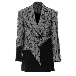 Ternos femininos assimetria estrela padrão feminino blazer borla casual retalhos solto outono inverno outwear