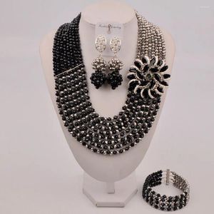 Colar brincos conjunto preto cristal grânulo africano jóias traje feminino