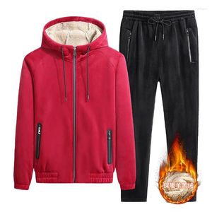 Men's Tracksuits Arrival Winter Thick Tracksuit Velour Set Hoodies Pants Cashmere Keep Warm Fashion Men Solid Color Plus Size