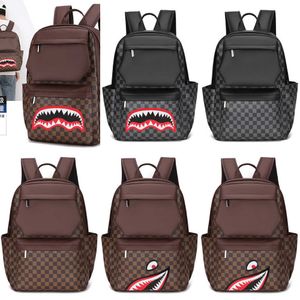 Trendy Shark Backpack Fashion Classic Checker Men's Backpack Outdoor Leisure Travel Storage Bag Men's Bag 231020