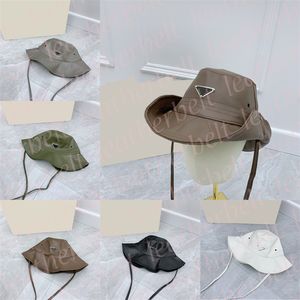 Luxury Leather Bucket Hat Classic Metal Triangle Sun Visor Cap Outdoor Designer Lace Up Fisherman Hats for Women Men