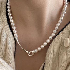 Äkta 925 Sterling Silver Pearl Necklace Natural Freshwater Pearl Choker Halsband för kvinnliga smycken Trendgåvor