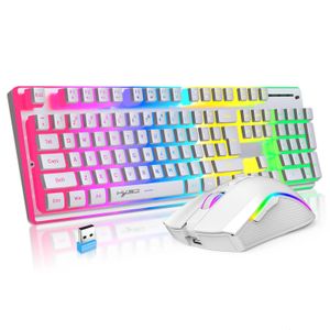 Keyboard Myse Commbit Commatable ładowalny zestaw do budynia bezprzewodowego 2 4G USB RGB Podświetlenie i myszy do gier na domowe biuro 231019