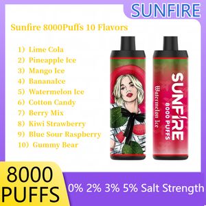 Sunfire Vape 8000 9000 Puffs Einwegpod-Zigarette mit 18 ml Pod 600 mAh Typ-C wiederaufladbarer Batterie Wassermelonengeschmack 7K 9K 12K Puff Factory Versorgung