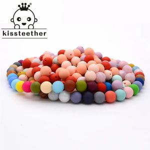 Mordedores Brinquedos Kissteether 100 pc Silicone Bebê Dentição Beads 15mm Seguro Food Grade Cuidado Mastigar Rodada BPA Free Silicone Beads Teether Colar 231020