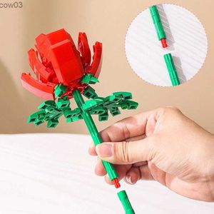 Blocos de flores bloco de construção buquê 3d modelo brinquedo decoração para casa planta vaso rosa flor blocos montagem tijolo menina brinquedo criança presente r231020