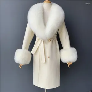 Women's Fur Women With Belt Long Winter Sheep Wool Cashmere Autumn Coat Collar Fashion Overcoat