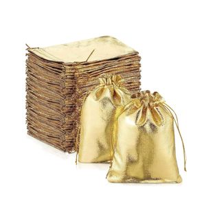 Jewelry Boxes 50pcs Gold Gift Drawstring Small Bags Pouches sachets For Organizers Favor Christmas Candy Bar Package Businesses 231019