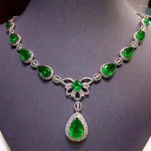 Łańcuchy Vintage Lady Lab Emerald Diamond Naszyjnik 14K biały złoto zaręczynowy Chocker dla kobiet biżuteria dla kobiet