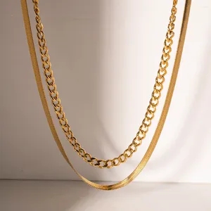 Ketten Minar Rock 18 Karat vergoldeter Titanstahl, doppelschichtig, Herribone, klobige kubanische Halsketten für Damen, Herren, Unisex, Geschenke