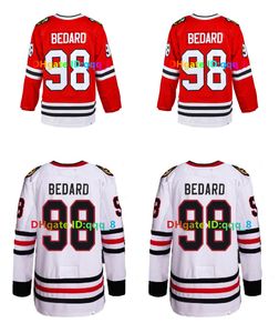 Erkekler Blackhawks 98 Connor Bedard Hokey Jersey Chicago Kırmızı Beyaz% 100 Dikişli Boyut S-XXXL