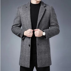 Männer Wollmischungen 2024 Marke Kleidung Winter Kaschmir Plaid Jacken Männer Smart Casual Mode Einreiher Übergroßen Trenchcoat S4XL 231019
