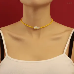 Halsketten mit Anhänger, einzigartige Halskette mit künstlichen Perlen, auffälliger Perlen-Choker, Statement-Schmuck für Partys, böhmische Schlüsselbeinkette