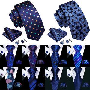 Krawatten Marineblau gepunktete Herren-Krawatte, hochwertige Seide, Einstecktuch, Manschettenknöpfe, gewebt, Anzug-Krawatten-Sets, Business-Party, Designer Barry Wang 6486 231019