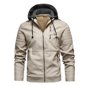 Skórzana skórzana kurtka dla męskiej mody Mężczyźni jesienne polarowe liniowca Pu z zimową męską odzieżą Casual White Hood Motorcycle Jackets 231020