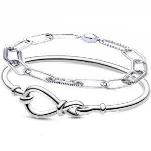 Bilek Orijinal Chunky Infinity Bangle Me Bağlantı Yılan Zinciri Desen 925 Sterlling Gümüş Bilezik Fit Europe Boncuk Charm Di Mücevher 231020