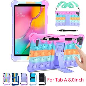 Para Samsung Galaxy Tab A 8,0 polegadas T290 T295 T297 Capa Soft Push Bubble Silicone à prova de choque infantil Capa protetora Kickstand com alças de ombro