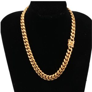 Colar de aço inoxidável de alta qualidade 18K banhado a ouro Miami Cuba Link Chain Men Gold Punk Hip Hop Jóias Correntes colares 16mm 18250N