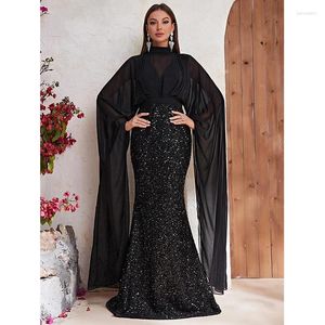 Casual Dresses Elegant Ladies Vestido de Festa Women Long Sleeve Chiffon Sequined Evening Cocktail Prom Mermaid Maxi Dress for Party