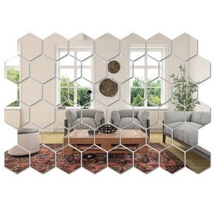 Wall Stickers 45pcs Mirror Sticker Hexagon Art DIY Household Decorative Tiles 231019