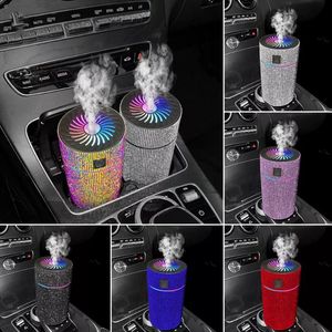 Ångare Luxury Diamond Car Diffuser Firidifier med LED Light Auto Air Purifier Aromaterapi Freshener Accessories 231020