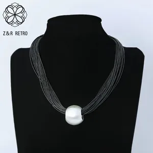 Collane con ciondolo Trend Collo girocollo con grandi perle di colore argento Collana con colletto Catene Pendenti Sospensione 2023 Gioielli per le donne Tendenza