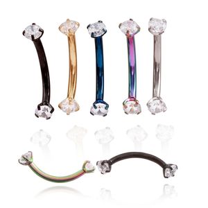 Stud Clear Crystal Cz Gem Eyebrow Rings Europe Steel Puncture Anti Allergic U Curved Rod Double Eyebrow Lip Nail With Zircon 231020