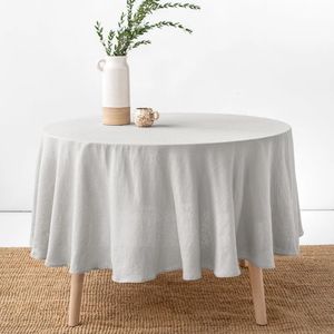 Toalha de mesa 100 pura linho cor sólida cobertura redonda toalha de mesa de tecido natural para cozinha sala de jantar festa feriado mesa decoração 231020