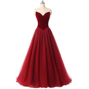 Partykleider 2021 Dunkelroter Samt-Abschlussball mit Ballkleid Sweet-Heart Real Image Vestidos de 15 Anos325K