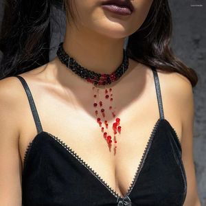 Hänghalsband europeiska gotiska simulering röd blödning tofs halsband kvinnlig halloween svart kristallpärlor kedjor för kvinnor