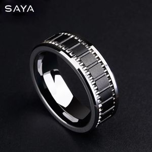 Wedding Rings 8MM Width Men Engagement Tungsten Rings High Polished Inlay Matte Black Ceramic Scratch Proof Customized 231020