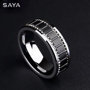 Anéis de casamento 8mm de largura, anéis de tungstênio de noivado para homens, incrustações de alto polimento, preto fosco, cerâmica, à prova de arranhões, personalizado 231020