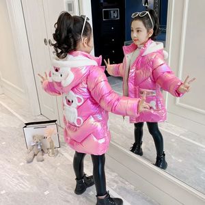 Down Coat 2 4 6 8 Years Girls Long Winter Down Jacket Cute Bear Coats For Girls Parkas Fashion Bright Hooded Children Waterproof Outerwear 231020