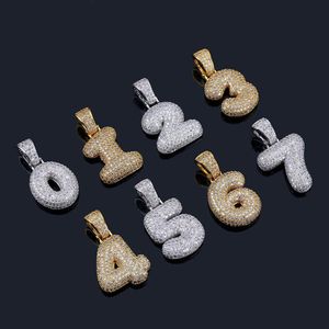 Hiphop 0-9 Anpassat nummerbokstav hänge halsband med 24 tum repkedja guld silver färg kubik zirkonsmycken271c