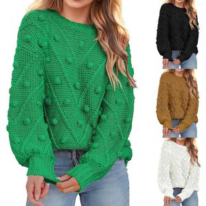 Женские свитера, осенне-зимний пуловер, вязаный джемпер с круглым вырезом, в горошек, с длинными рукавами, однотонный, элегантный, Sueters De Mujer Damen Strick