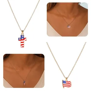 Collane con ciondolo Collana americana Uomo Donna e catena a collo a righe Accessorio per gioielli per festa del Giorno dell'Indipendenza degli Stati Uniti