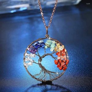 Pendant Necklaces Natural Stone Tree Of Life Necklace Crystal Hand Maked Charm Jewelry For Ladies Gifts Party Accessories