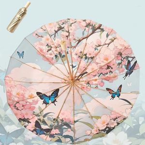 Regenschirme 16K Kreative Regenschirm mit Tasche UV Sonnenschutz Sonnenschirm Blume Männer Frauen Große Tragbare 3-Falten Outdoor Chuva
