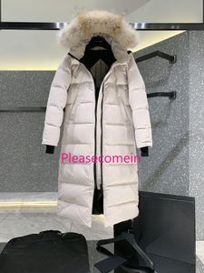Tasarımcı Kanadalı kadın diz üstü kapşonlu ceket aşağı rüzgar geçirmez kış sıcak kalın ceket kadın kış kuyuları aşağı maddi ceket boyutu xs-x