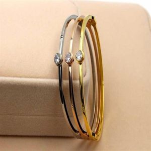 Fashion Round Crystal Buckle Thin Bracelet Bangle Rose Gold Color Stainless Steel Chrismas Women Party Gift179x