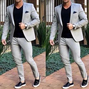Men's Suits Gray Blazer Sets Ropa Hombre Wedding Party Costume Casual Host Clothing Regular 2 Peices Jacket Pants