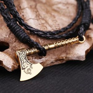 BF16 Europe och America Viking Dragon Amulet Ax Pendant Armband Black Woven Leather Knoted Armband253L